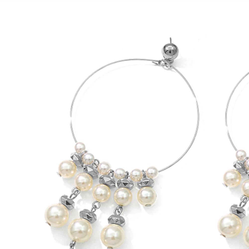 2022 New 925 Silver Needle Exaggerated Circle Artificial Pearl Hoop Earrings for Women Fashion Jewelry (5pcs of Free Shipping)