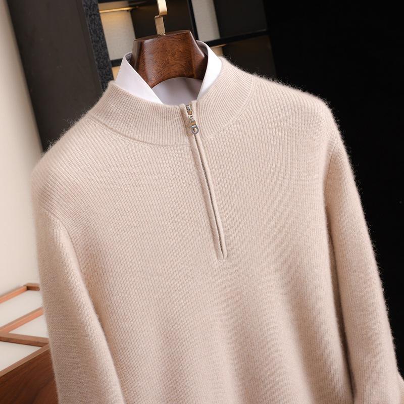 Autumn And Winter Cashmere Knitted Top Semi-Turtleneck Zipper Bottoming Shirt Men'S Cashmere Sweater Bottoming Top