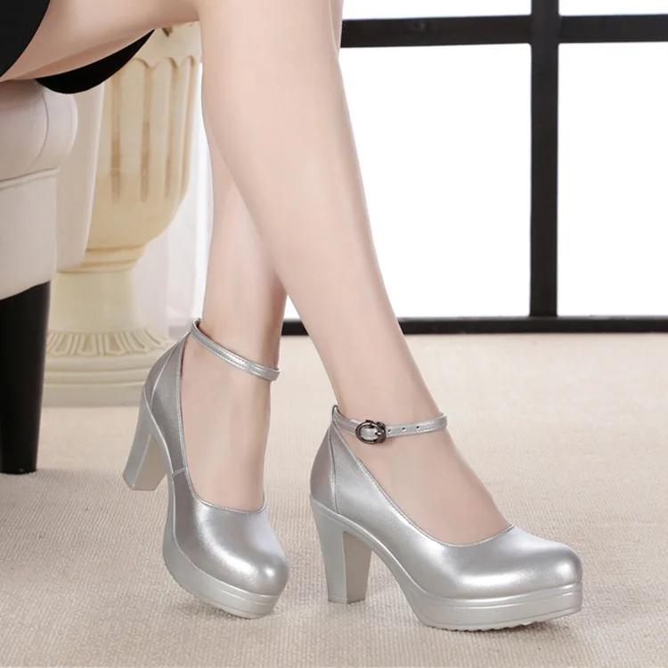 8cm 10cm Small Size 33-43 Elegant Comfortable Shallow Soft Leather Shoes Platform Pumps 2025 Fall Block High Heels Shoes Office