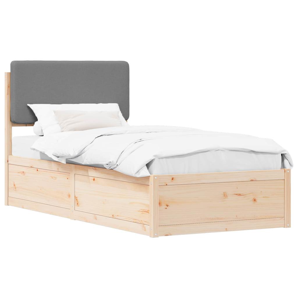 Bed Frame with Upholstered Headboard Light Grey 75 x 190 cm