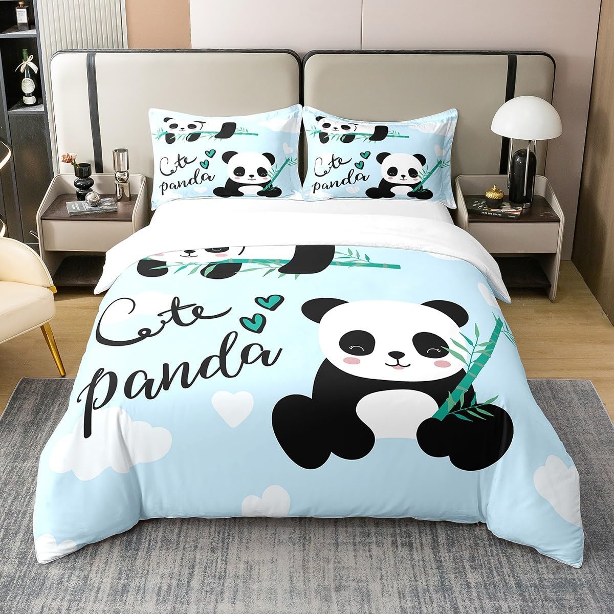 

Colored Panda Bedding Set Duvet Cover and Pillowcase 75*50, Soft Home Textile Polyester 3D Digital Print Bedding Set with zip 135x200cm