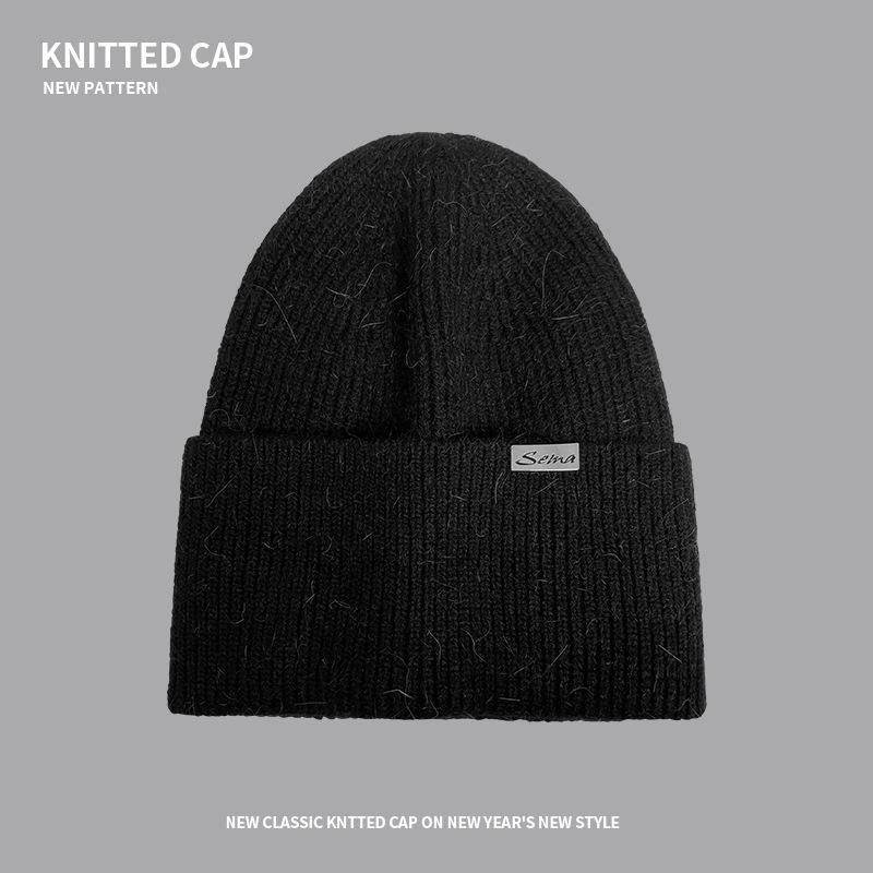 Autumn and winter smiley face wool hat women's loose big head circumference cold hat thickened warm ear protector knitted hat