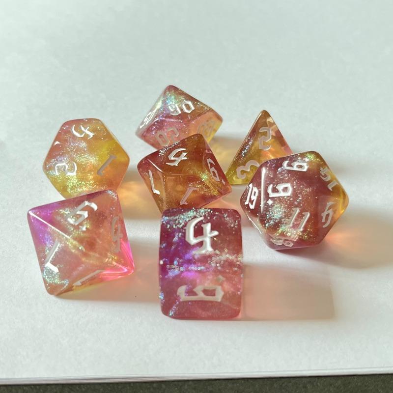 7 Pcs of New Double Colors Dice Polyhedral Gold Font Digital Dices Kit for TRPG RPG D20 D12 D10 D8 D6 D4 Table Game Kids Toy