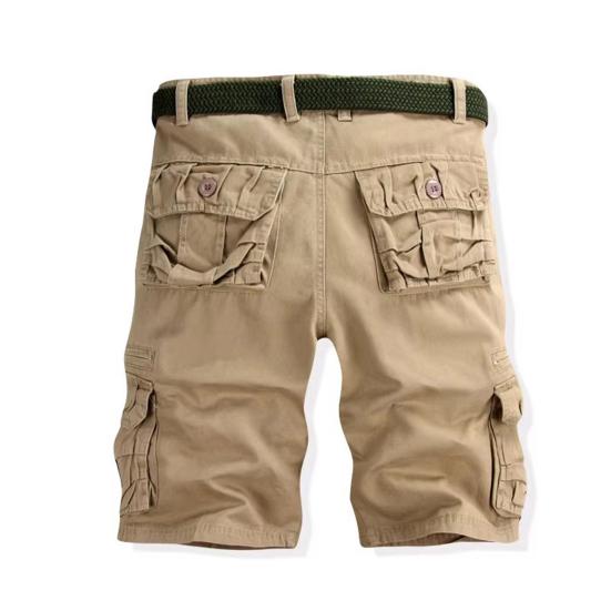 Men Cargo Shorts Mid-rise Button Zipper Closure Casual Shorts with Multi Pockets Solid Color