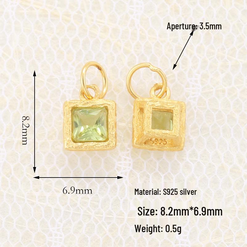 S925 Sterling Silver Inlaid Natural Peridot Diopside Loose Beads Spacer for DIY Bracelet Necklace T7