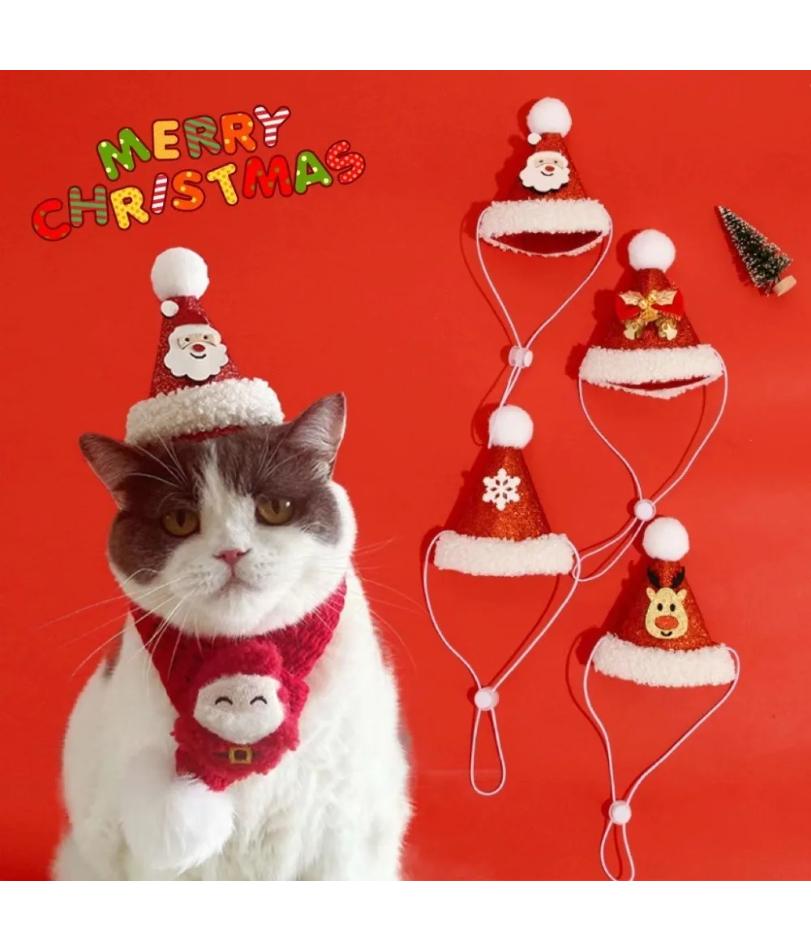 Reusable Christmas Cat Hat Cute Cartoon Autumn Winter Xmas Cat Custom Red Decorative Pets Dress Up Supplies for Dogs