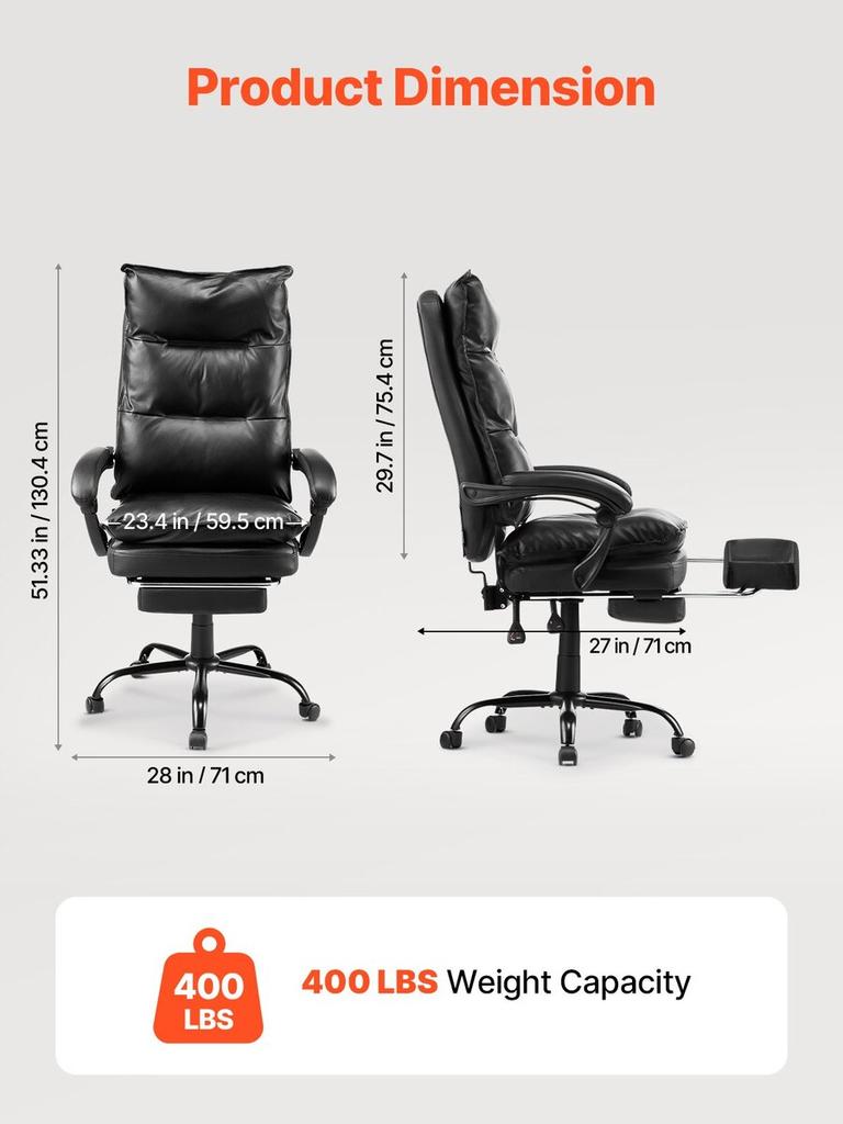 Executive Office Chair High Back Chair with Footrest Lumbar Pillow Black
