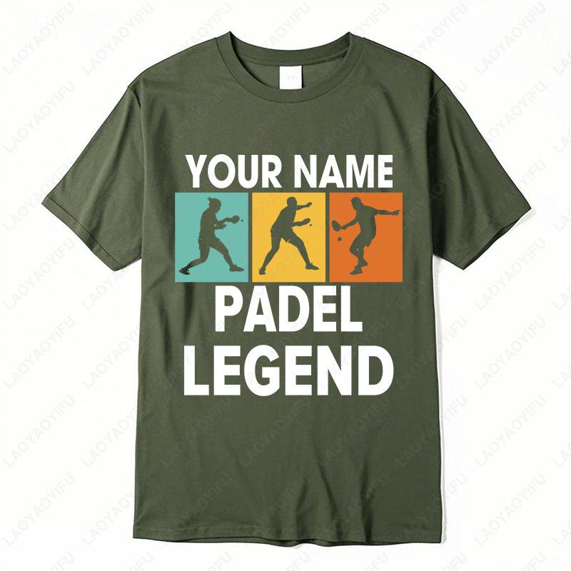 Personalised Your Name The Padel Legend Cotton TShirt for Padel Fans Tennis Player Silhouette Sports Casual Printed Unisex Tops