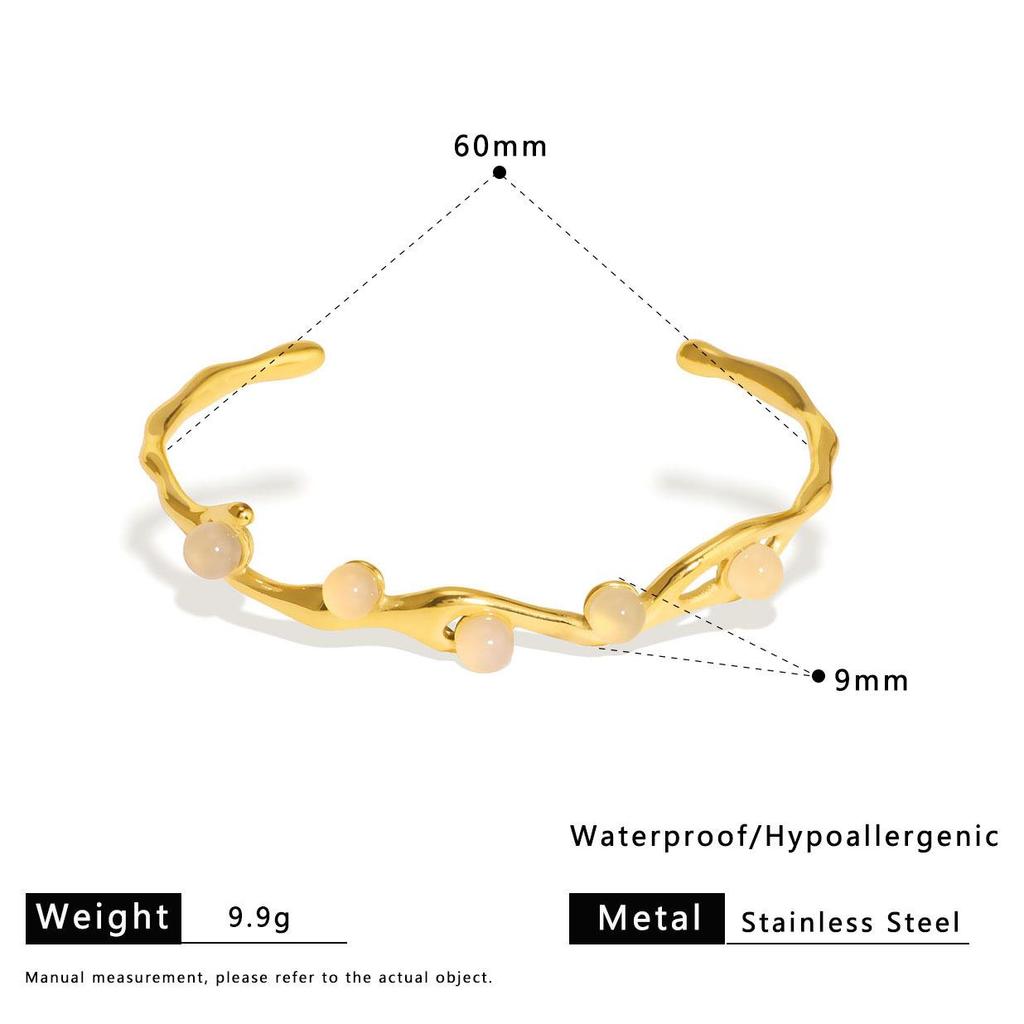 Retro Colorful Natural Stone Crystal Bangle Dainty Pearl Bracelet 18k Gold Pvd Stainless Steel Bracelets for Women ALN2512288
