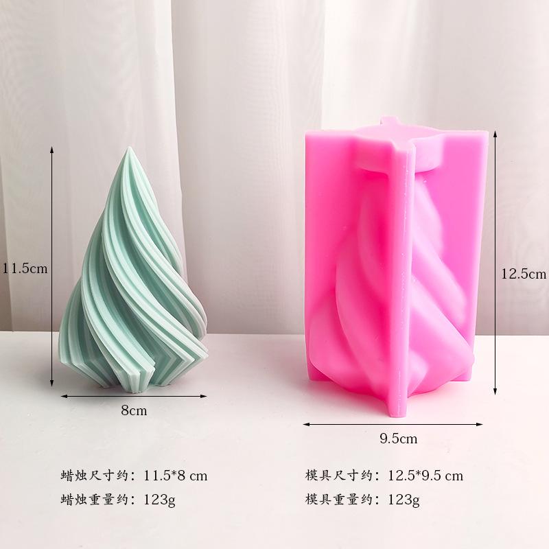3D Conical Irregular Candle Mold Silicone Abstract Spiral Stripe Candle Mold Decor Rotate Christmas Tree Candle Silicone Mold