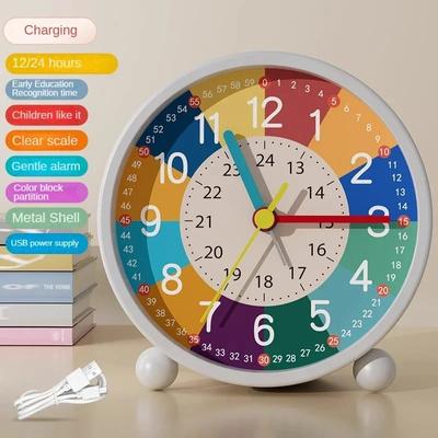 Children Educational Alarm Clock Bedroom Children Room Desktop Early Education Small Alarm Clock Mute Children Clock USB Charge