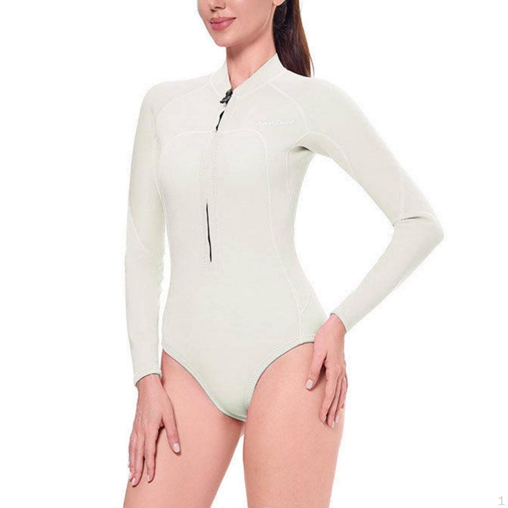 Women's Split Wetsuit, Thermal Rash Guard, Full Coverage for Diving, Snorkeling, Surfing L Offwhite
