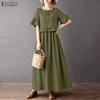 ZANZEA Women Elegant Round Neck Loose Casual Half Sleeve Dress
