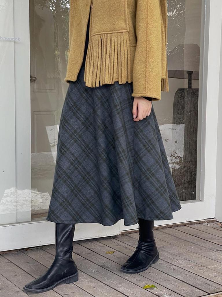 Ge Ming French Retro High-Waisted Diamond Pattern Women's Winter A-line Skirt Y3718F