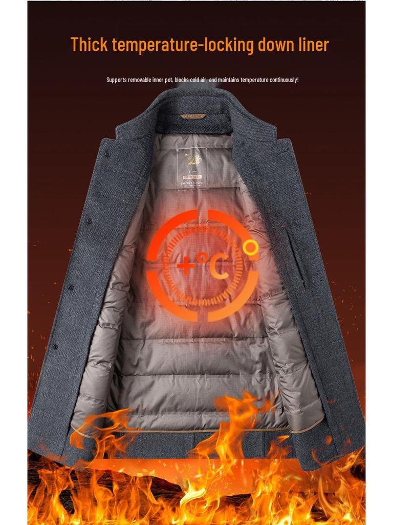 2025 Winter High-End Men's Wool Coat with Detachable Down Liner - Double-Sided Casual Jacket for Middle-Aged and Elderly
