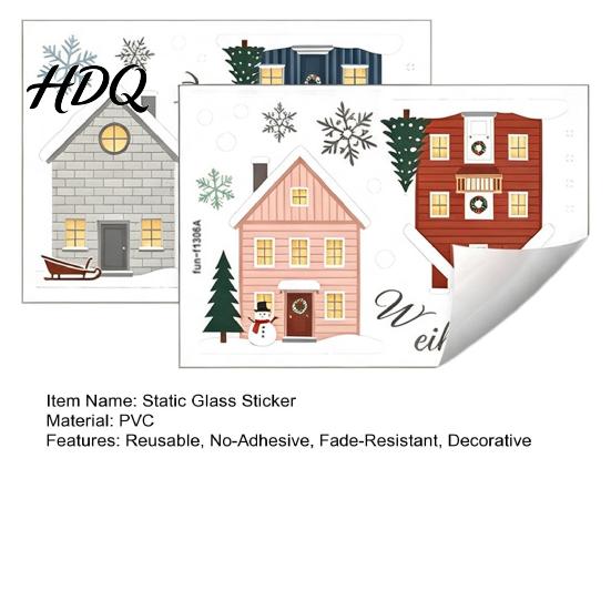 Elk Fir Tree Stickers 2Pcs Christmas Snowy House Static Window Clings, Snowflake Deer Glass Reusable Festive Decals Decals, No-Adhesive for Home Cafe