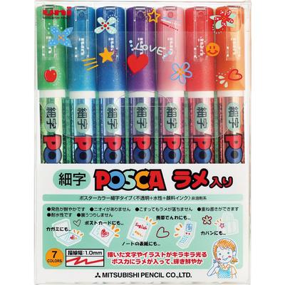 Uni Posca Sign Pen with Fine Round 7 PC3ML7C Water-Based Glitter, Point, Tip, Colors,