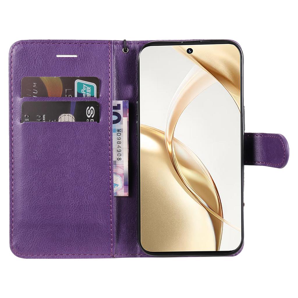 Für Honor 200 5G Hülle Einfarbiges Leder Handyhülle Brieftasche Ständer mit Riemen