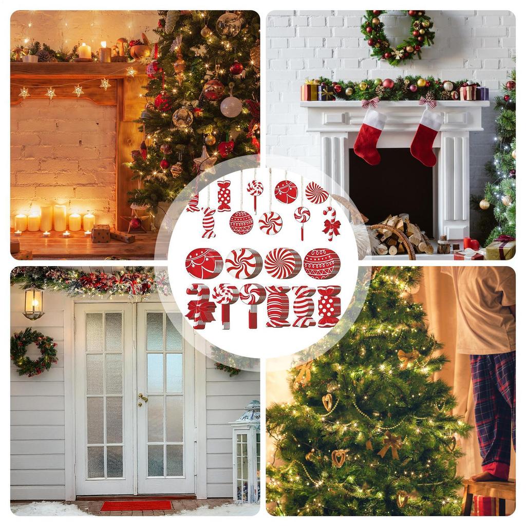 Candy Christmas Tree Decorations 30 Piece Lollipop Cane Wooden Hangable Peppermint Pendants Peppermint Candy Ornaments For