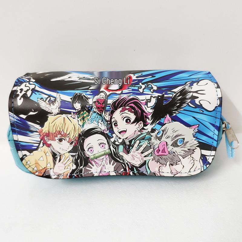 New Year's Day Demon Blade Cartoon Pencil Case - Student Stationery Box with Button Closure