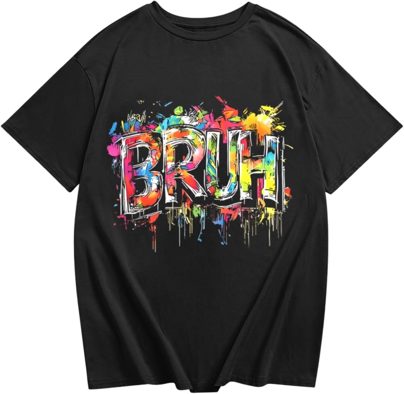 Lubpow Boys Bruh Shirt Funny Saying T-Shirts for Kids Athletic Graffiti Graphic Tshirt Cool Street Art Letter Printed Tee Top XXXXXL чёрный