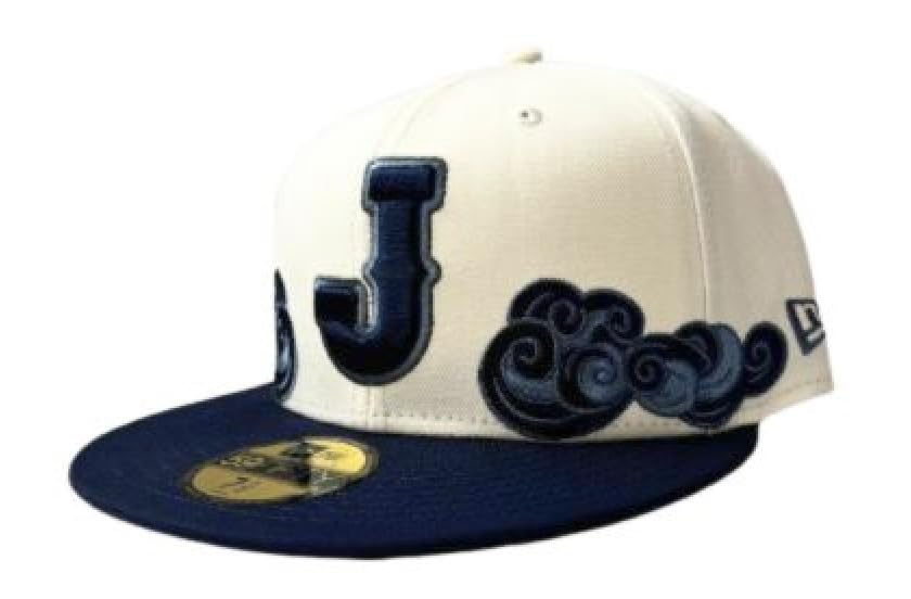 Кепка New Era 59FIFTY WBC 2026 Samurai Japan Официальная Облачный узор Кремовый x Размер 7 Ограниченный выпуск, Вышивка, Темно-синий, 3/8, [Товар]