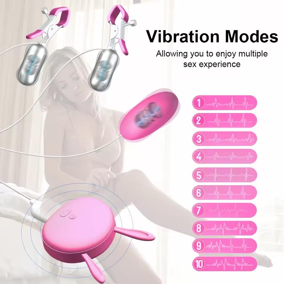 Spona na bradavky 2v1 Vibrátor klitorisu Stimulace bodu G Silikonové spony na bradavky s dvojitým motorem, 10 vibračních vzorů Erotické hračky SM Ženské sexuální hračky