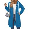Damen Einfarbig Slim Fit Reißverschluss Rundhals Langarm Locker Kapuzenmantel Mittellang
