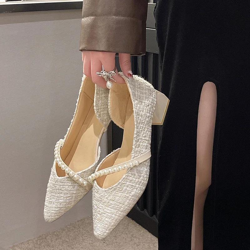 Woman Sexy High Heels Shoes Shallow Mouth 2024 Branded Pumps Lace-Up Sweet Chunky Sandals Footwear Pointed Wedge Slip On