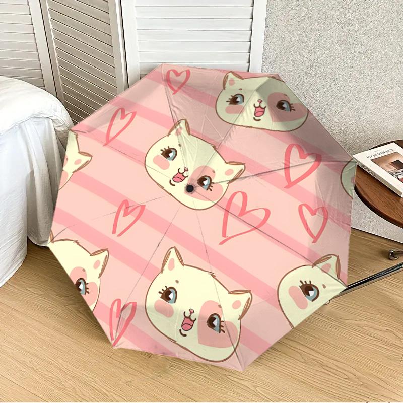 1pc Kawaii Cat Faces Automatic Folding Umbrella, 8 Ribs Iron Frame, Suitable for Outdoor Travel and Daily Use yy251120201