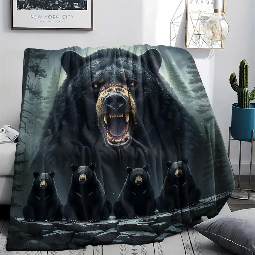 1Pc Bear Print Flannel Blanket, High quality Comfortable for All Seasons, Home Decor, Warmth and Comfort, Perfect for Gifts