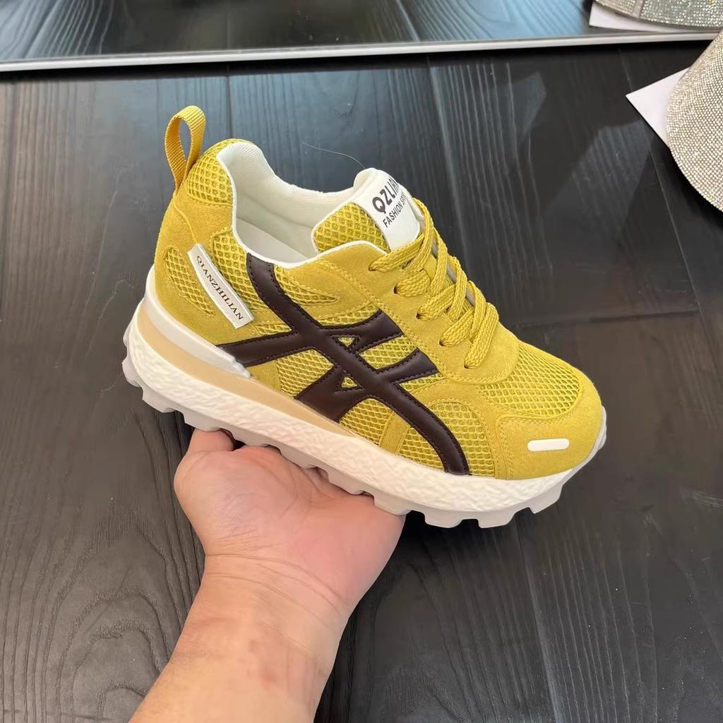 Cowhide Version~ Height Increase 8cm Genuine Leather German Training Shoes 2025 Spring and Summer Thick-soled Versatile Mesh Forrest Gump Shoes C