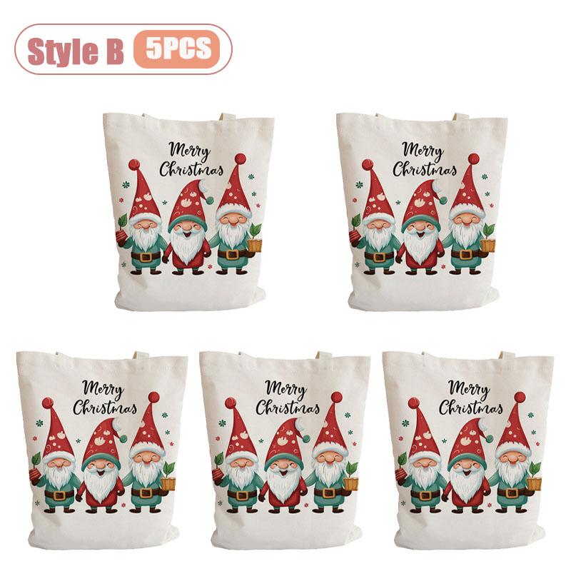 1-5PCS Christmas Shoulder Tote Bag for Women Reusable Zipper Lunch Bag Grocery Shopping Tote Holiday Gift Eco Friendly Carry