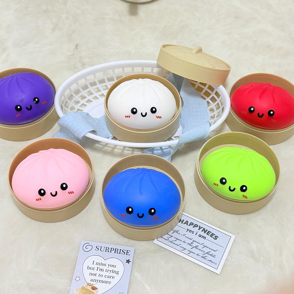 Dumpling Squishy Realistic Giant Squeeze Toy With Bamboo Steamer Soft Dough Ball Decompression Fidget Toy Funny Creative Gift