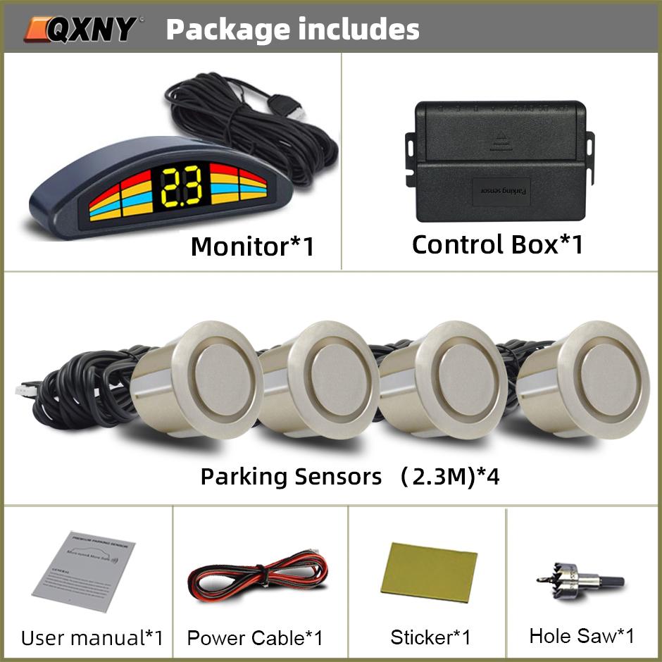 QXNY Car 4 Parking Sensor Kit Parktronic Reversing Backup Radar Recoil Auto Detector Backing Assistance Voice Buzzer Automobile