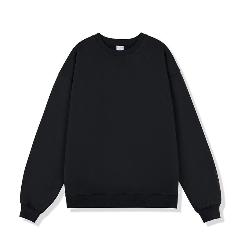 Jesienny i Zimowy Zaktualizowany Jednokolorowy Sweter Męski z Frotte, Okrągły Dekolt, Ciężki, Pogrubiony, Amerykański Luźny Krój