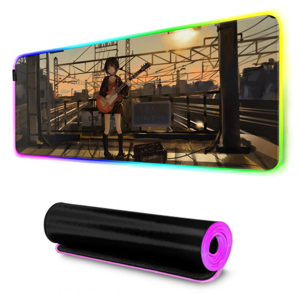 anime guitar girl Mouse Pad RGB Gaming Mousepad Big LED Pad PC Desk Mat Luminous Mouse Pad Large Keyboard Mats Table Rug With