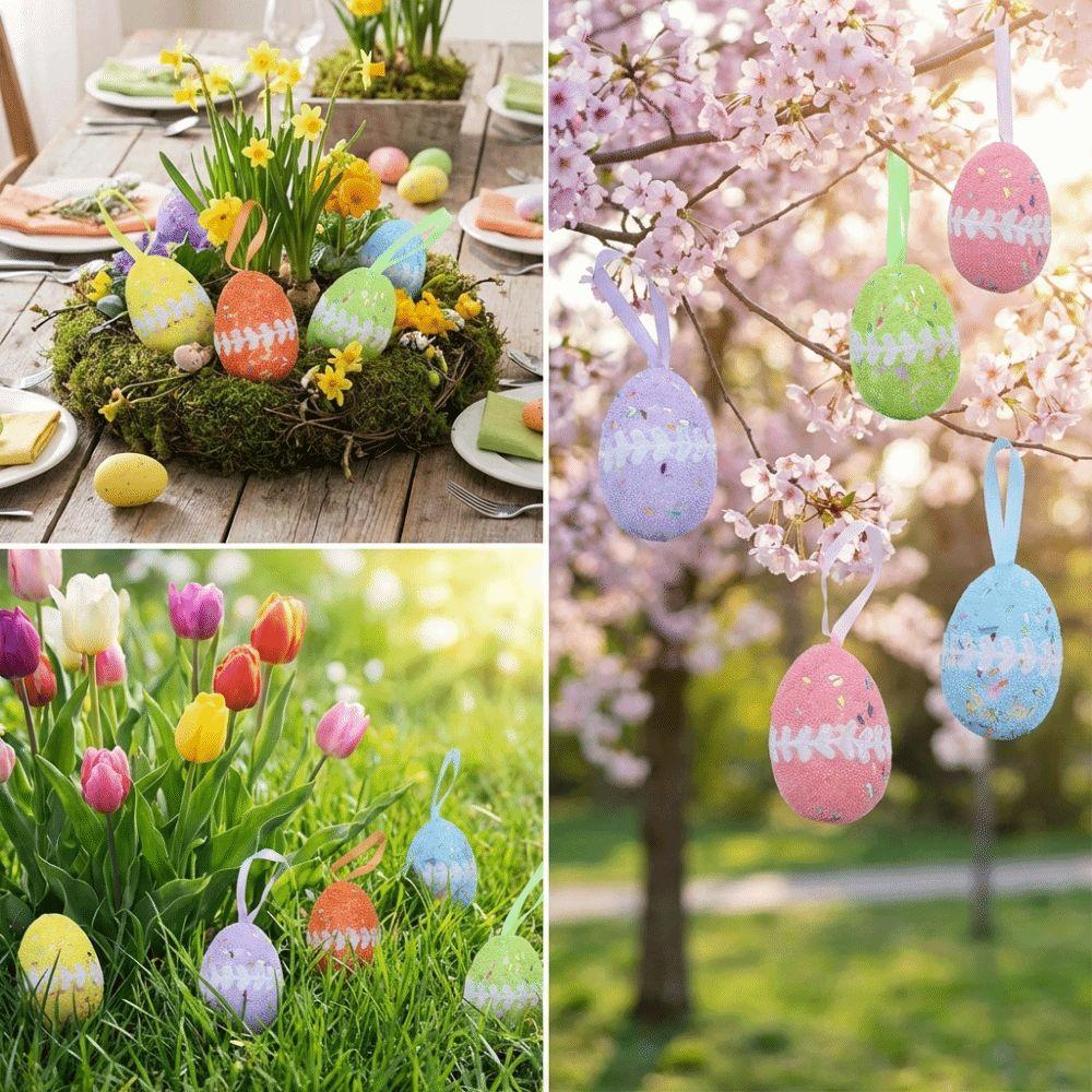6Pcs Glitter Fake Easter Eggs DIY Craft Eggs Hanging Ornaments  Kids Favor Gift