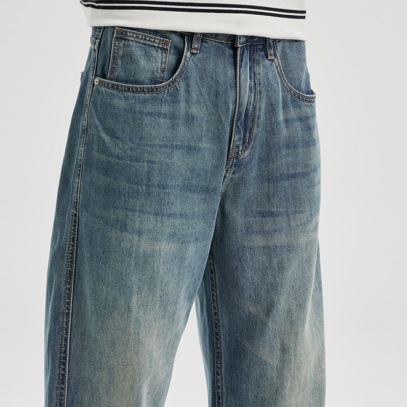 Ice silk lyocell jeans men's ins American high street summer denim trousers washed tide brand loose straight pants