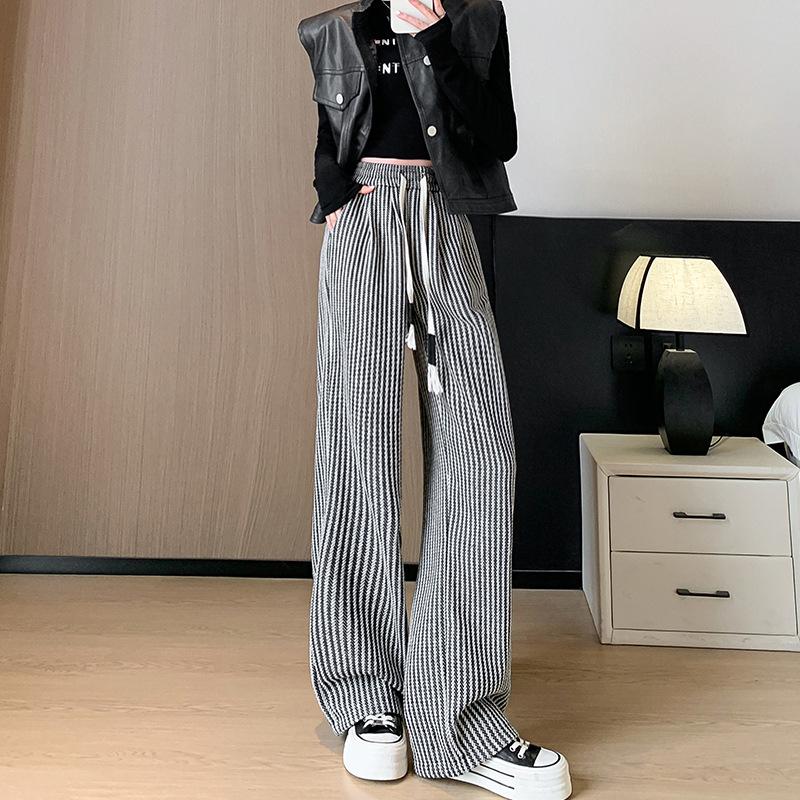 Vertical woolen pants children's high-waisted straight-leg pants retro casual mopping trousers narrow version lazy and drape wide-leg pants