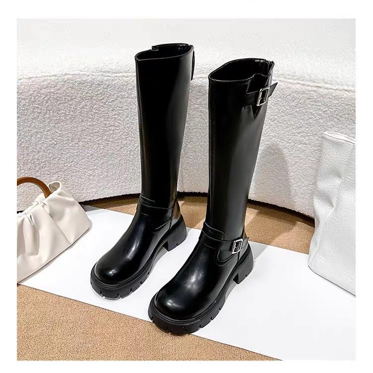 Thick-soled knight boots women's 2025 new autumn and winter western denim thick heel black knee-high long boots