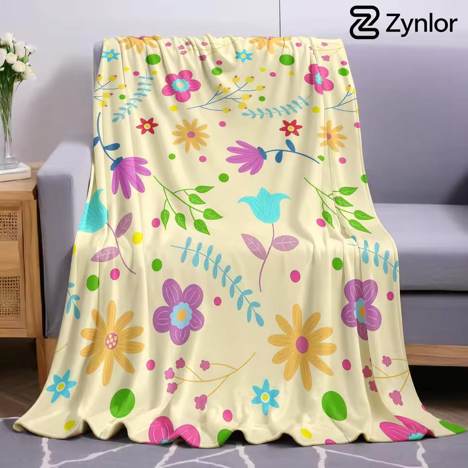 Cream Mixed Wildflower Lightweight Microfiber Soft Christmas Fleece Blanket Warm Cozy Throw for Sofa Office Travel All Season