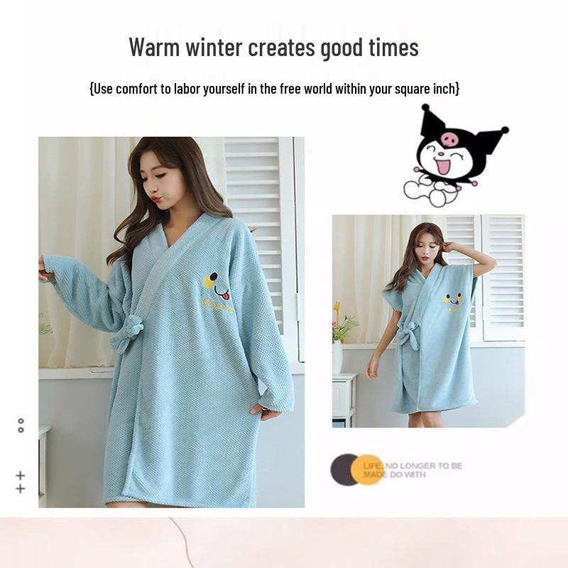 Women's Wearable Bathrobe: Soft, Absorbent, Thick, Long Sleeve, Tie-up; Perfect for Salon or Home.