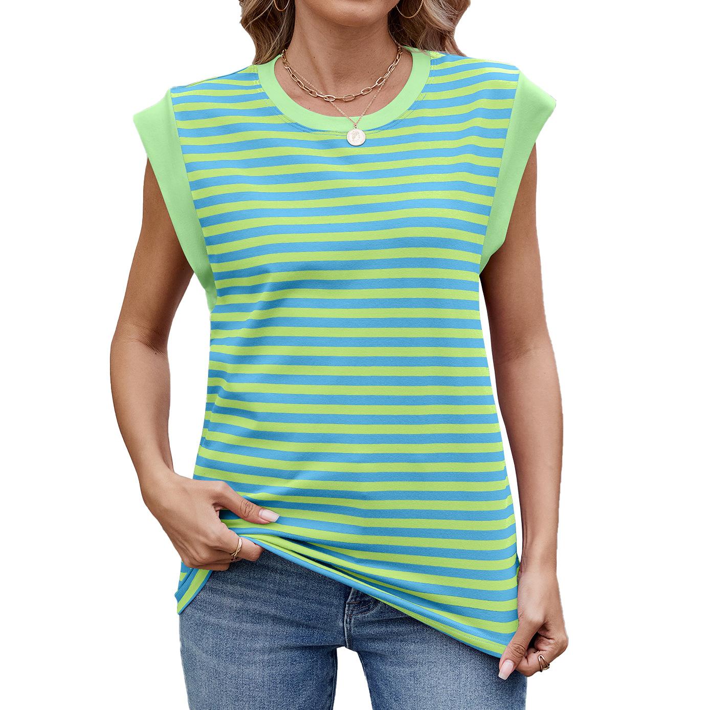 

YYFS женские модные повседневные летние весенние блузки и рубашки с короткими рукавами и круглым вырезом в полоску с принтом XXL