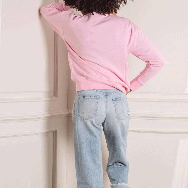 Ralph Lauren Logo Print Solid Loose Long Sleeve Crew Neck Sweatshirt Women Pink 211780304-016