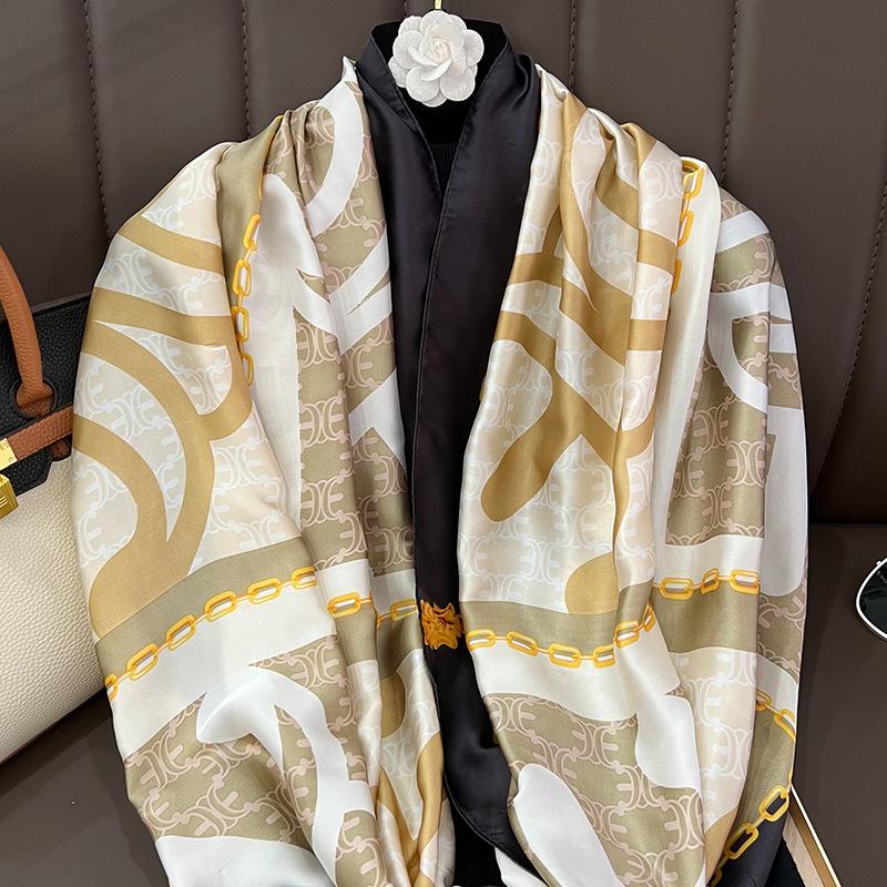 Шелковый шарф с узором «ли» женский геометрический двусторонний двухцветный шелковый шарф для всех сезонов мягкий модный шарф в иностранном стиле универсальная накидка 180cm