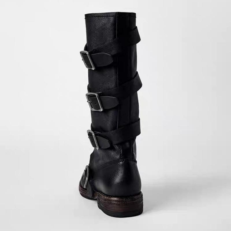 Sheepskin version~ stand tube catwalk belt buckle fashion boots autumn and winter new retro thick heel but knee high boots long boots
