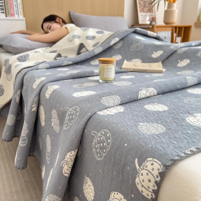 Cotton jacquard three-layer yarn wool towel quilt pure cotton lunch break blanket sofa cover blanket shawl blanket