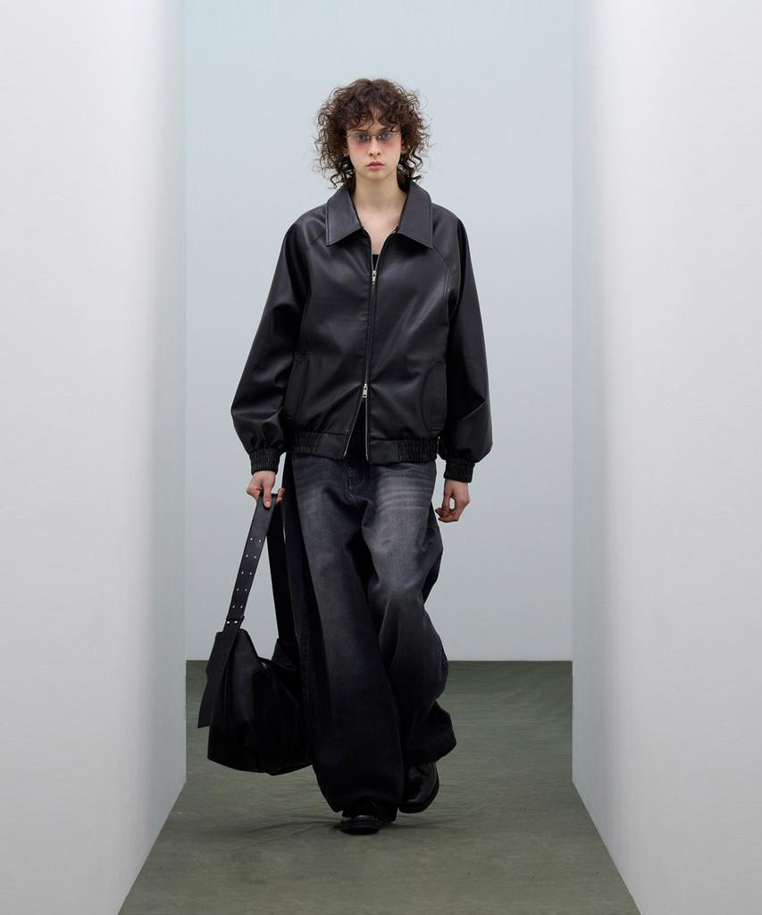Standarderror 87-Stan058 Raglan Leather Blouson Jacket Black