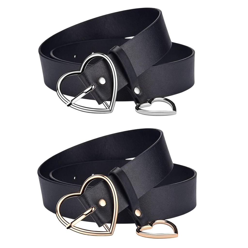 Women Ladies Metal Heart Buckle Belt Leather Jeans Dress Waist Band Belts